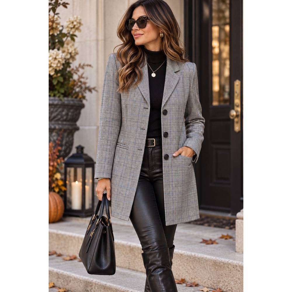Steve Madden Womens Grey Glen Plaid Longline Blazer Jacket Size S